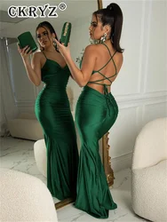 Ladies Summer Satin New Fashion Evening Party Dress Women Sleeveless Backless Bodycon Maxi Dresses Night Club Streetwear Outfits