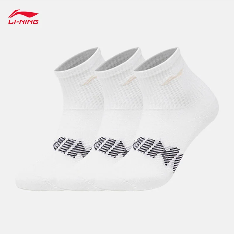 LI-NING للجنسين منتصف العجل الجوارب 3 أزواج الرياضة نمط المهنية تنفس الجوارب 22-28 سنتيمتر AWSU025