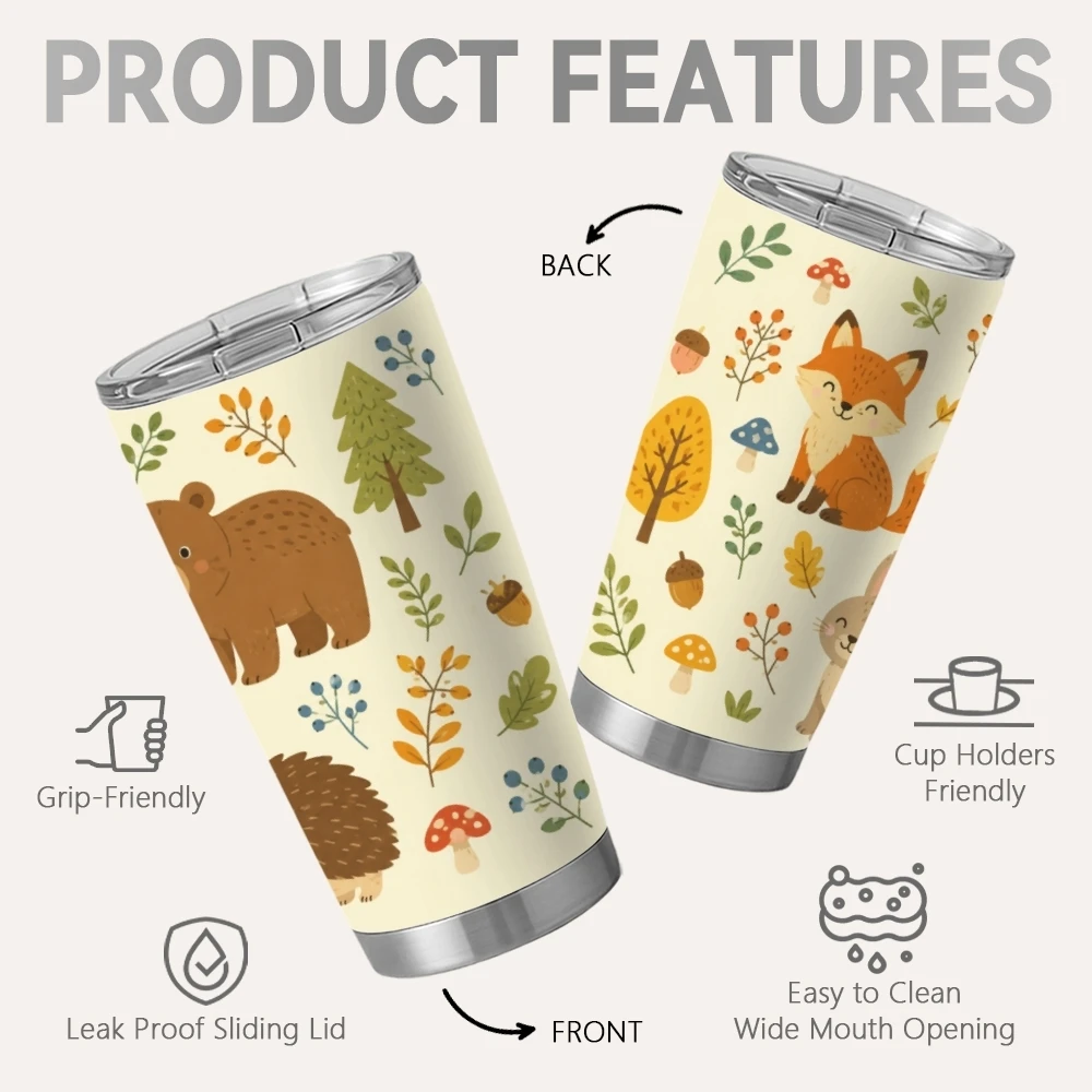 Cute Animal Friends Prints Vacuum Flasks 20oz Coffee Tumbler With 2 Lids & Straw Stainless Steel Vacuum Insulated Mug