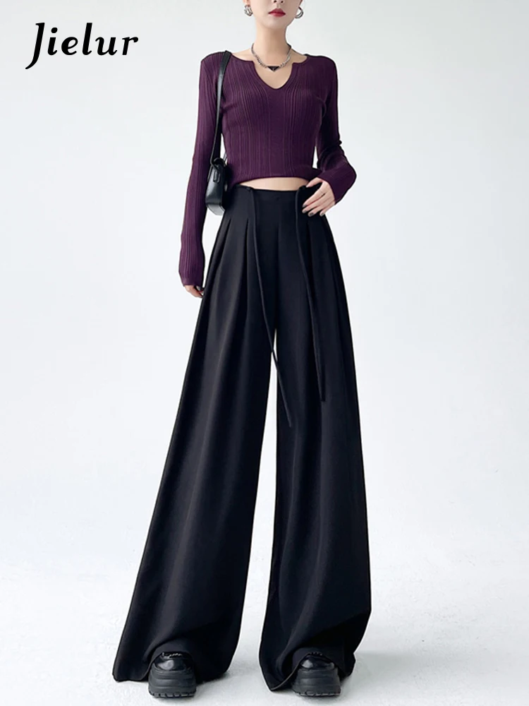 Fashion Street Casual Loose Woman Pants Summer New Solid Color Slim Women Pants Simple Basic Black Apricot Wide Leg Pants Female
