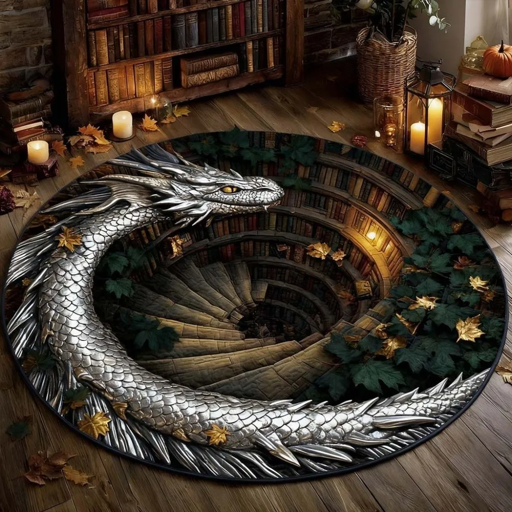 3D Visual Effect Round Halloween Rug Crystal Velvet Halloween Pattern 3D Visual Halloween Area Rug Round Shape