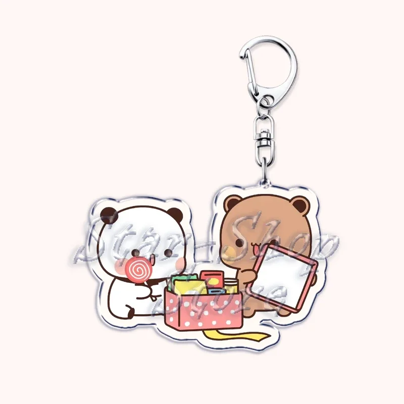 Lovely Bubu Eat Dudu Keychains Love Couple Grey Bear Panda Yier Keyring for Accessories Bag Key Chain Jewelry Fans Lover Gifts