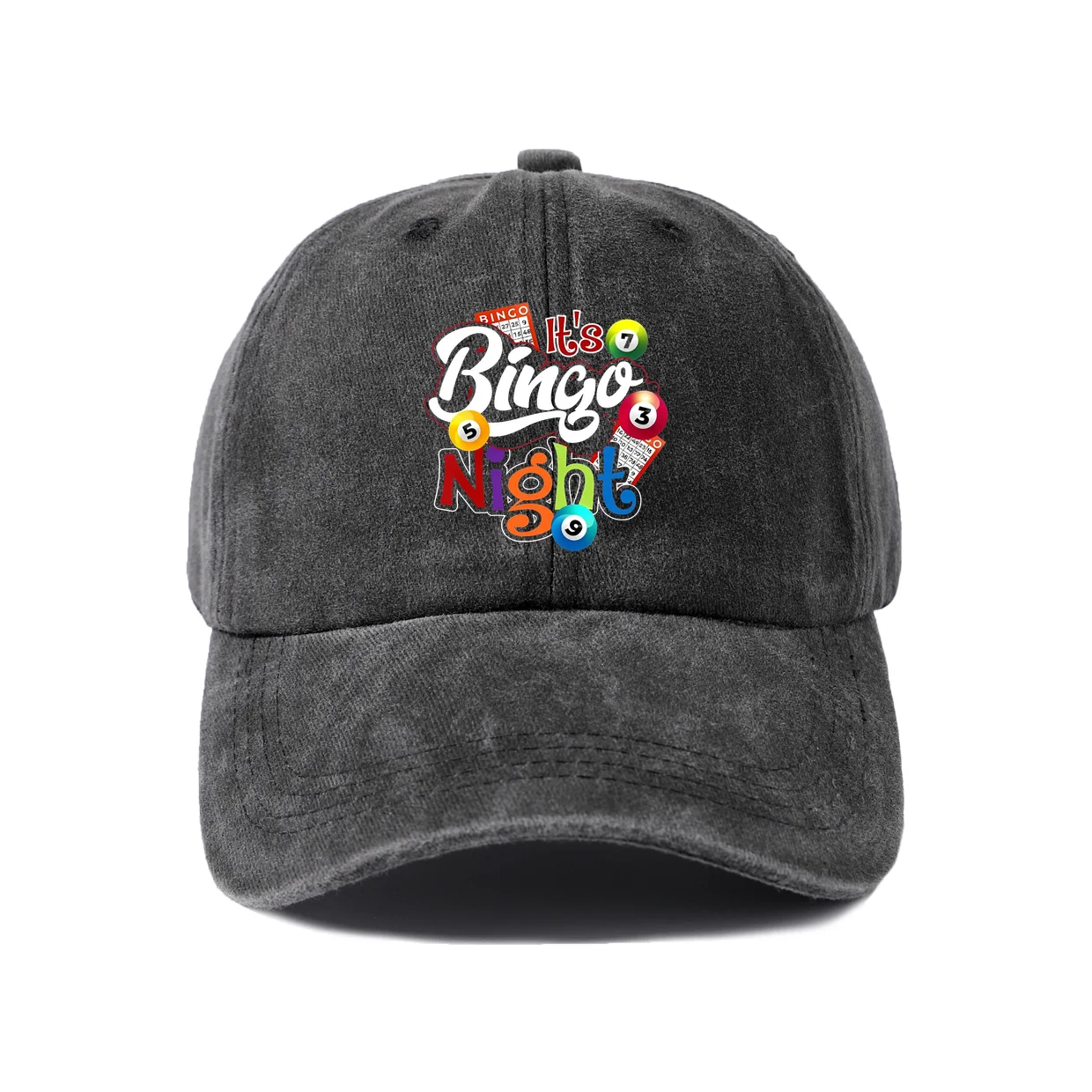 Colorful Bingo Quote Graphic Baseball Cap, Vintage Washed Adjustable Unisex Dad Hat, Streetwear Gift