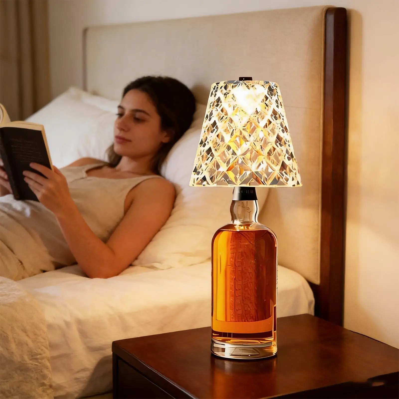 Wireless Bottle Lamp 3-Color Touch Dimming Cordless Lampshade Rechargeable Wine Bottle Lights for Bedroom Living Room Kitchen