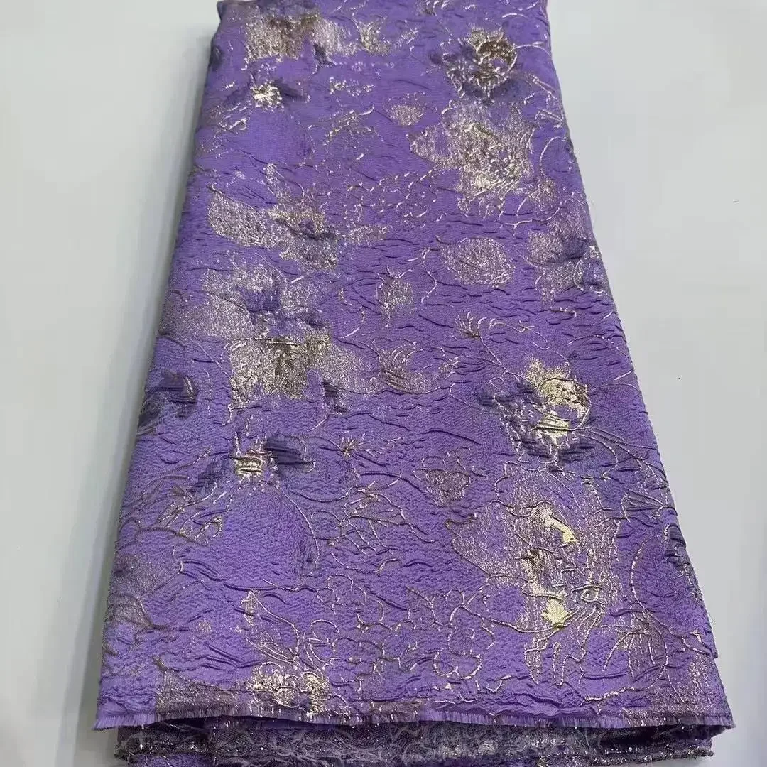 

African French Brocade Lace Fabric 2025 High Quality 5 Yards Gilding Nigerian Jacquard Lace Fabric Elegant Dress for Women AR68