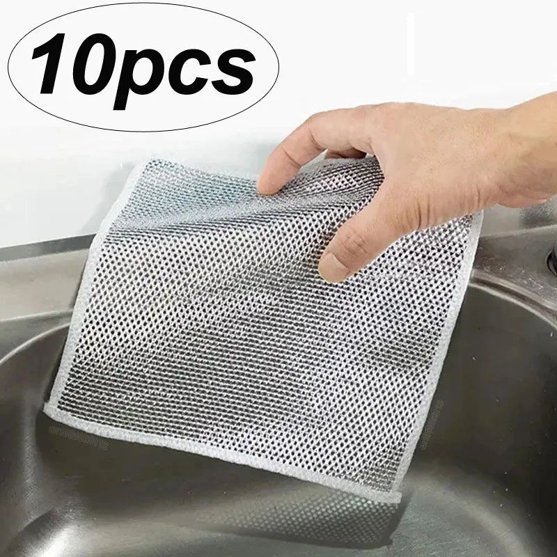 Kitchen Cleaning Cloth Reusable Steel Wire Cleaning Rag Pans Stove Rust Removal Magic Cleaning Cloth Dish Cloth Cleaning Tools