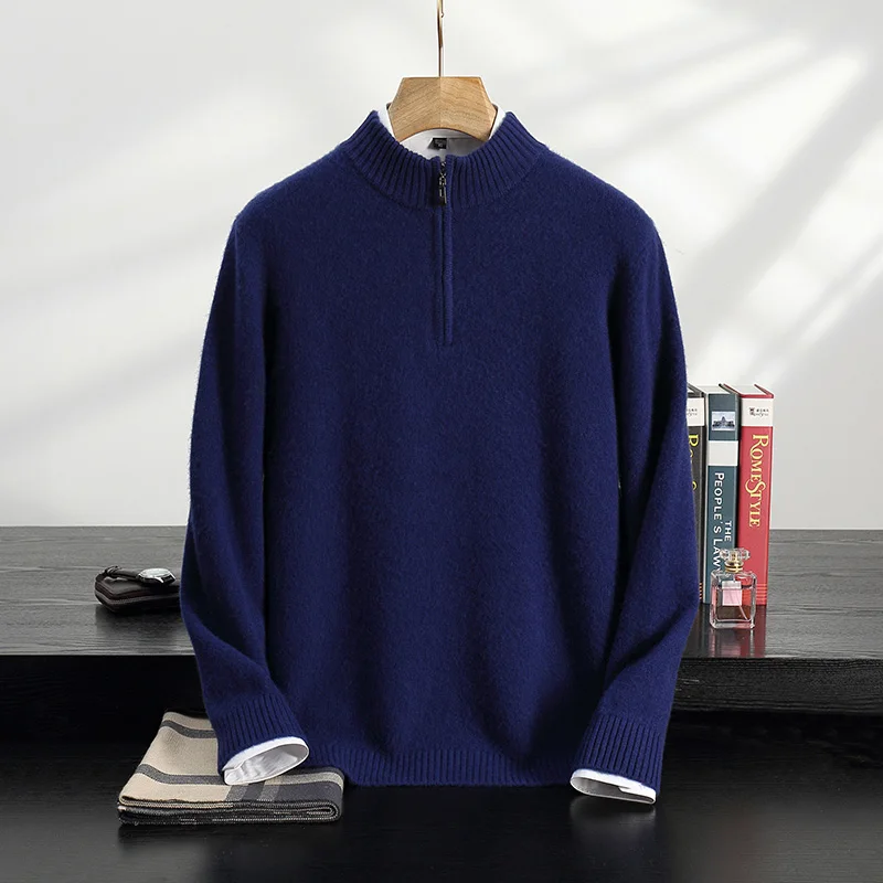 Choice Men's Cashmere Half Zipper Pullovers O-Neck Knitting Sweater Autumn Winter Smart Casual 100% Cashmere Knitwear Jumper Top