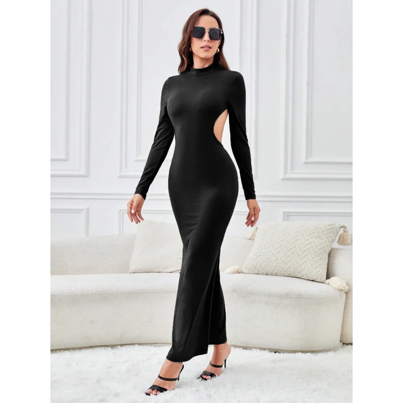 YQ1-Women's Autumn Winter Elegant Slim Fit Round Neck Fashionable Niche Design Long Dress Long Sleeve Dress