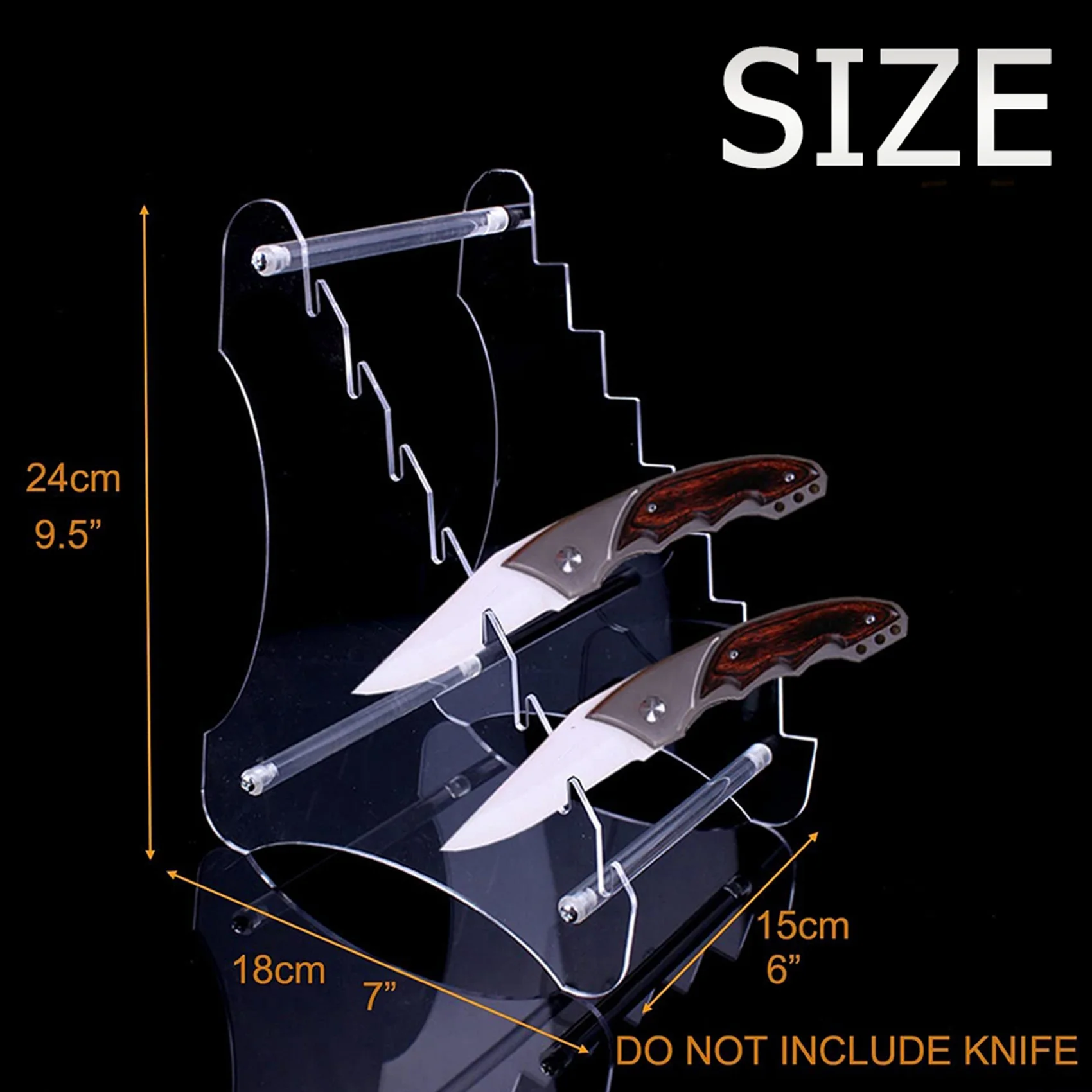 AS60-Heavy Duty Acrylic Knife Display Stands,Pocket Knives Easel Holder,Hunting Survival Knife Rack,2 Piece (Eight Layers)