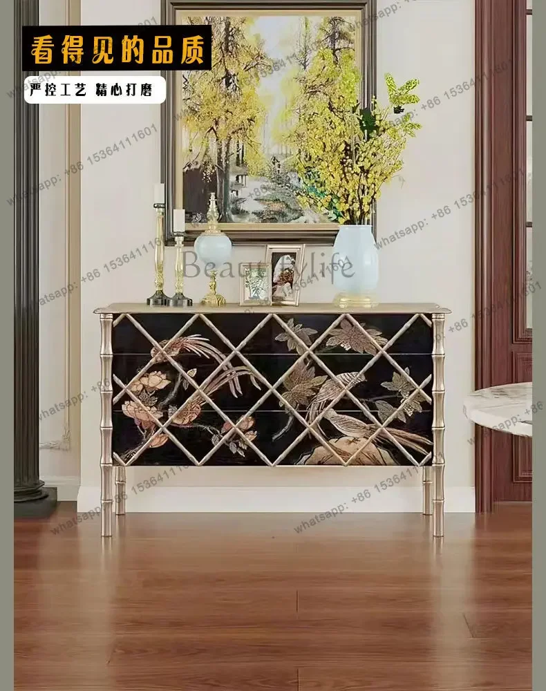 

5656Solid wood French medieval style hexa-chest of drawers painted storage entrance cabinet is ultra-thin