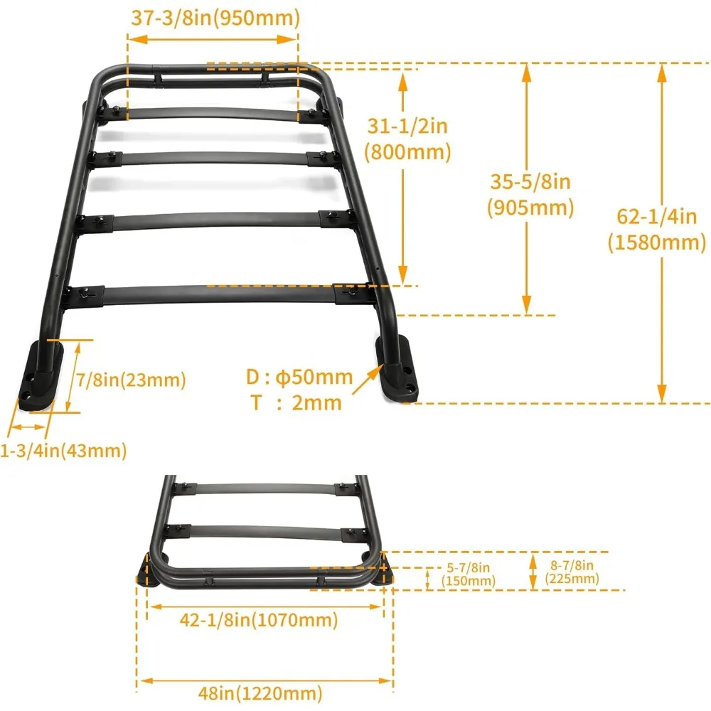 سلة حامل السقف متوافقة مع 2010-2023 Toyota 4Runner Sport Utility 4-Door، رفوف البضائع على السطح، حامل الحقائب، قضبان إضافية