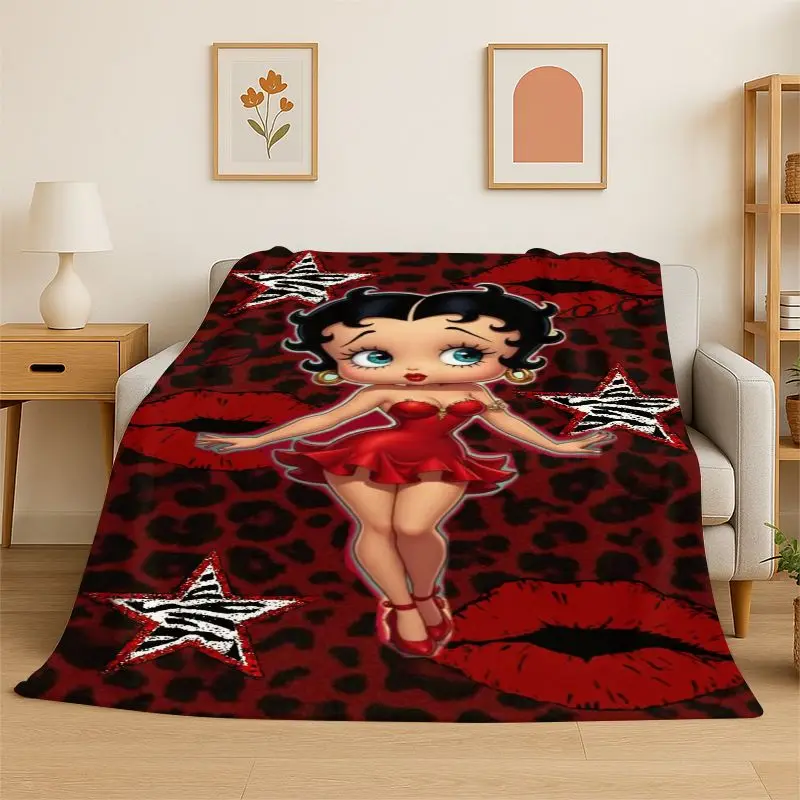 Retro Cartoon B-Betty B-Boop Cute Girl Flannel Blanket Soft Throw Blanket for Bedroom Living Room Bed office Picnic Fest Gift