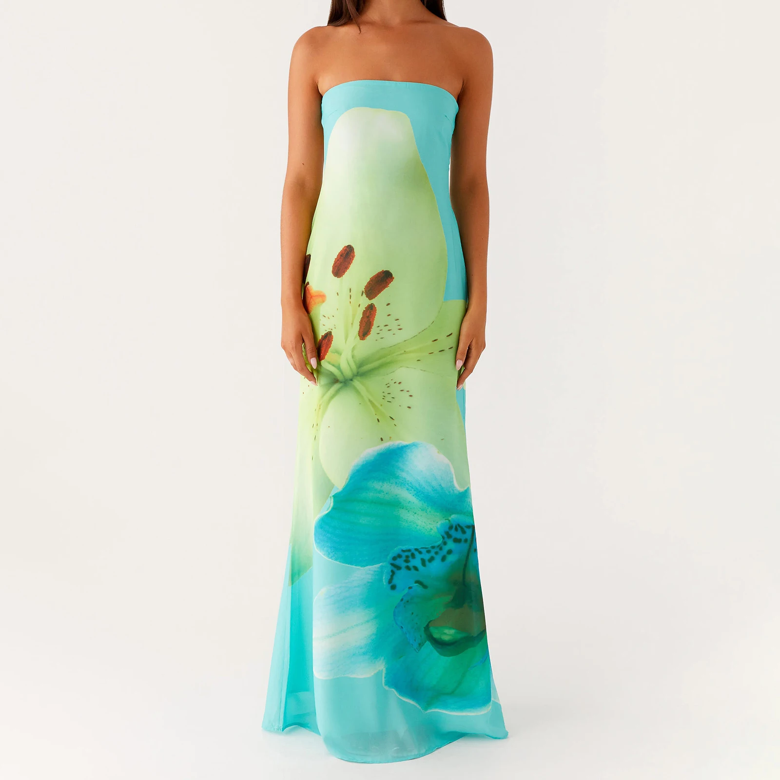 Nueva moda mujer vestido de tubo elegante sin tirantes sin espalda estampado de flores vestido de cóctel vestido largo de verano Club estilo callejero S-XL