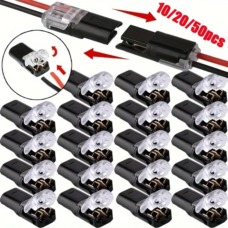 10/20/50pcs Double-Wire Plug-in Connector with Locking Buckle Pluggable LED Wire Connector 2 Pin 2 Way Universal Compact Wire
