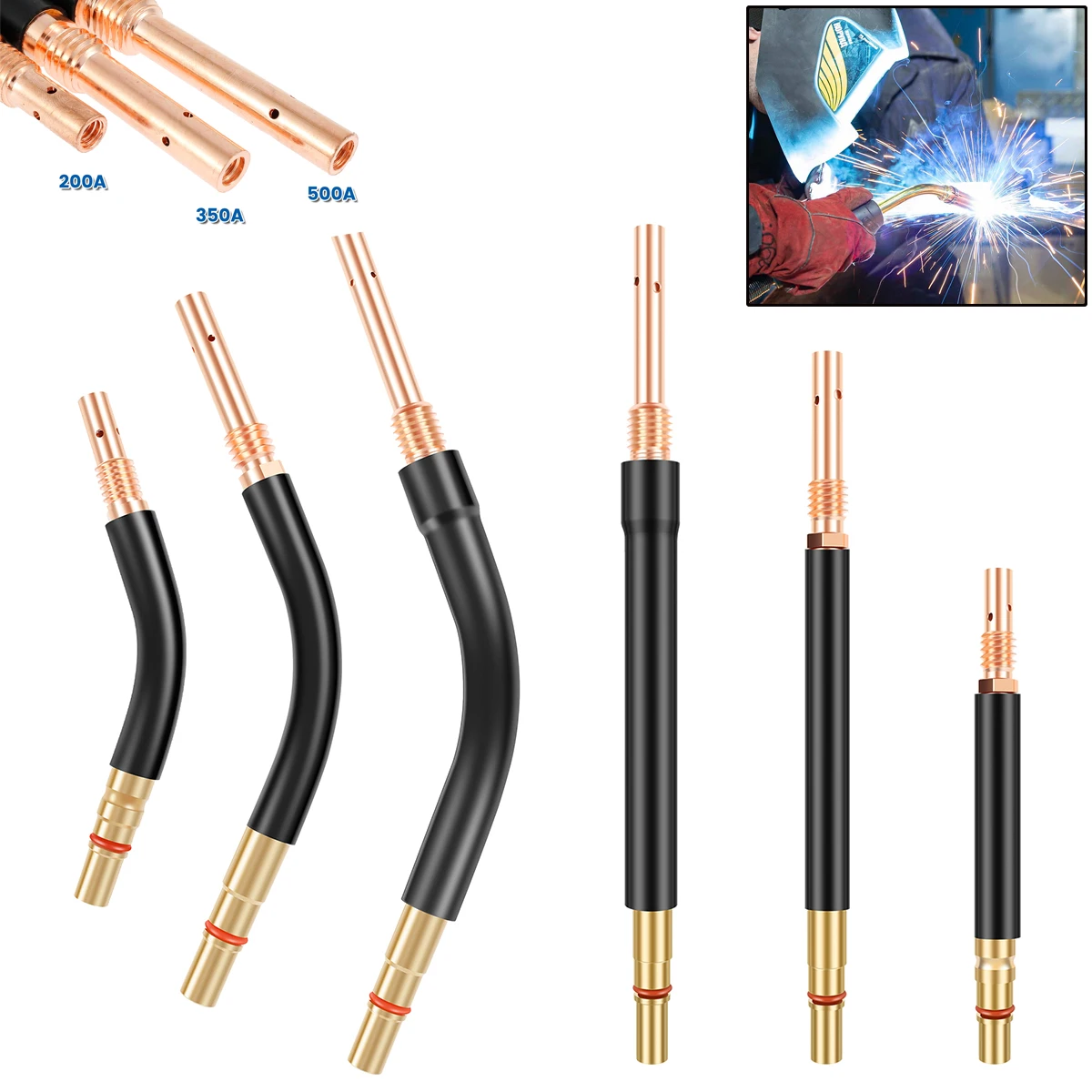 3 pezzi 200/350/500A saldatrice materiali di consumo torce di saldatura tubo di piegatura biella torcia di saldatura in ottone tubo dritto