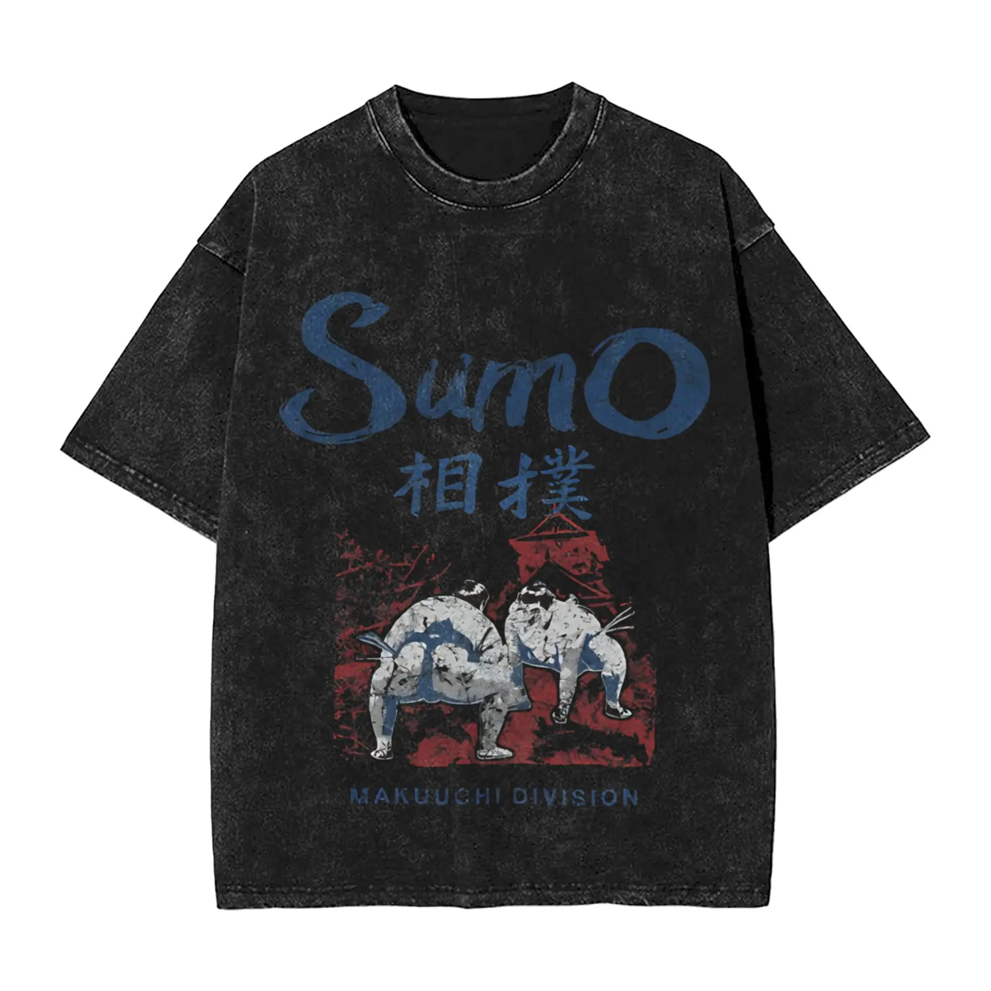 Sumo Wrestling Japan  Men T Shirts Washed  Funny Tee Shirt Short Sleeve Crew Neck T-Shirts 100% Cotton New Arrival Tops