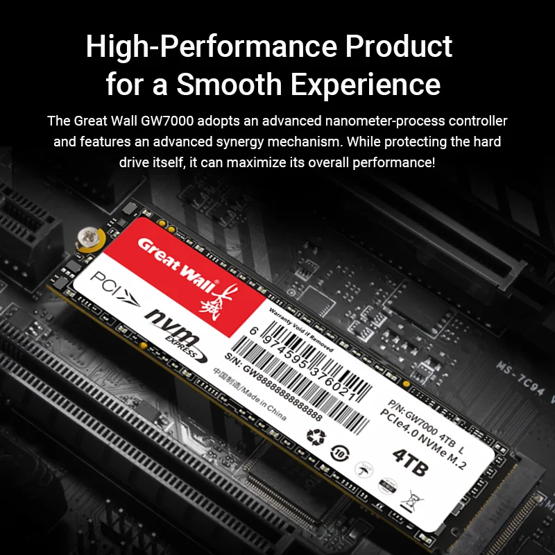 Great Wall 1TB 2TB 4TB M.2 2280 NVMe PCIe4.0x4 SSD Unidades internas de estado sólido Gen 4 para computadora portátil para juegos PS5