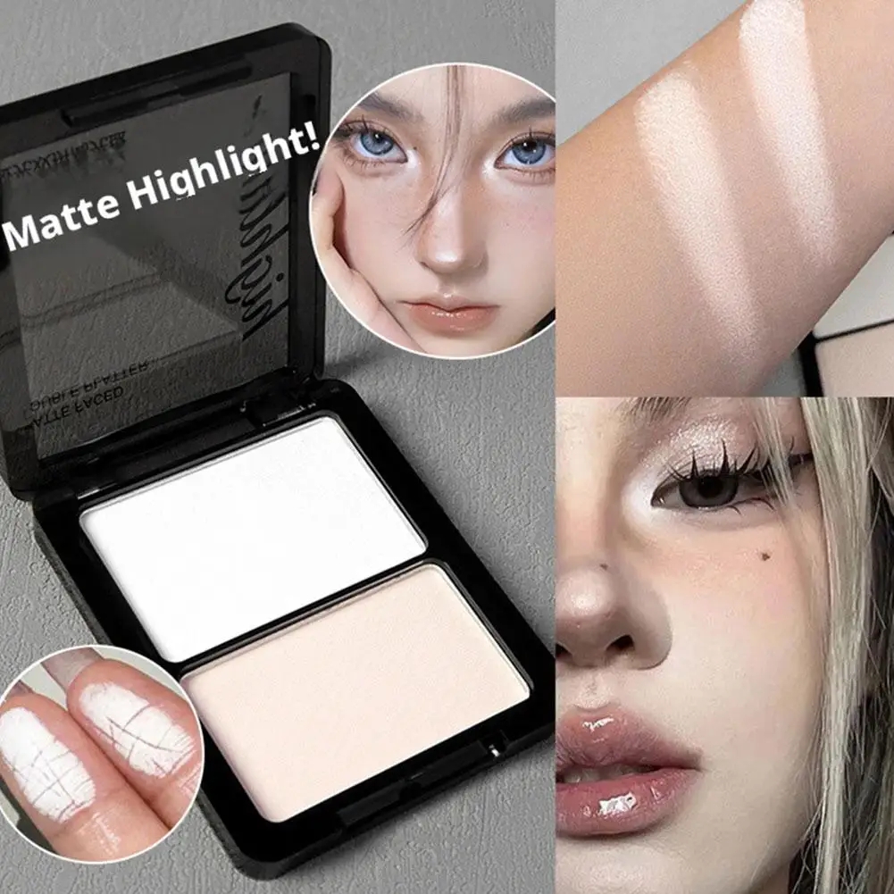 Dual-Color Matte Contour & Highlight Palette, 2-in-1 Sculpting Bronzer Highlighter Powder for Face, Long-Lasting Makeup