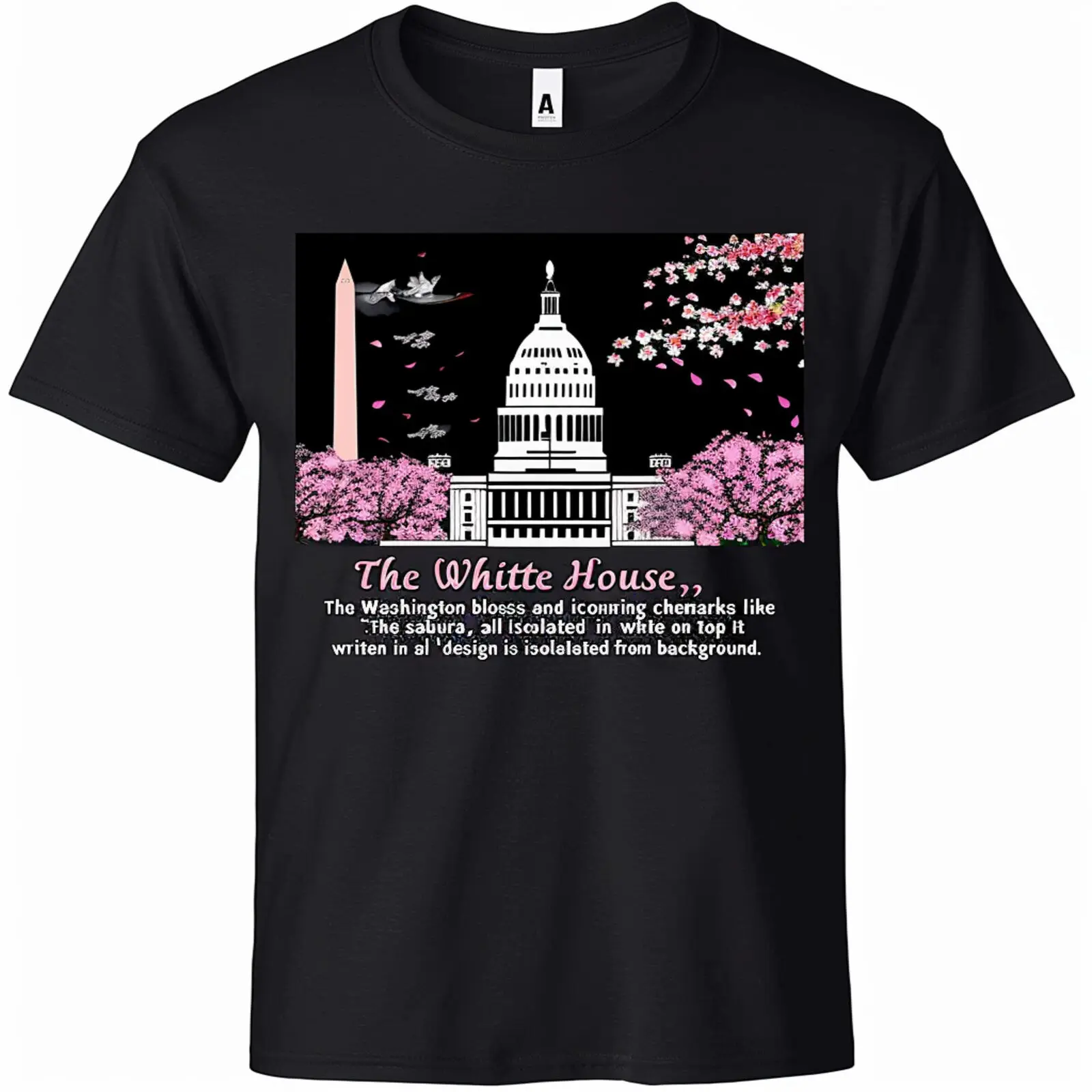 Skyline Cherry Blossom TShirt Landmarks & Tree Design Black Tee with Unique Idea