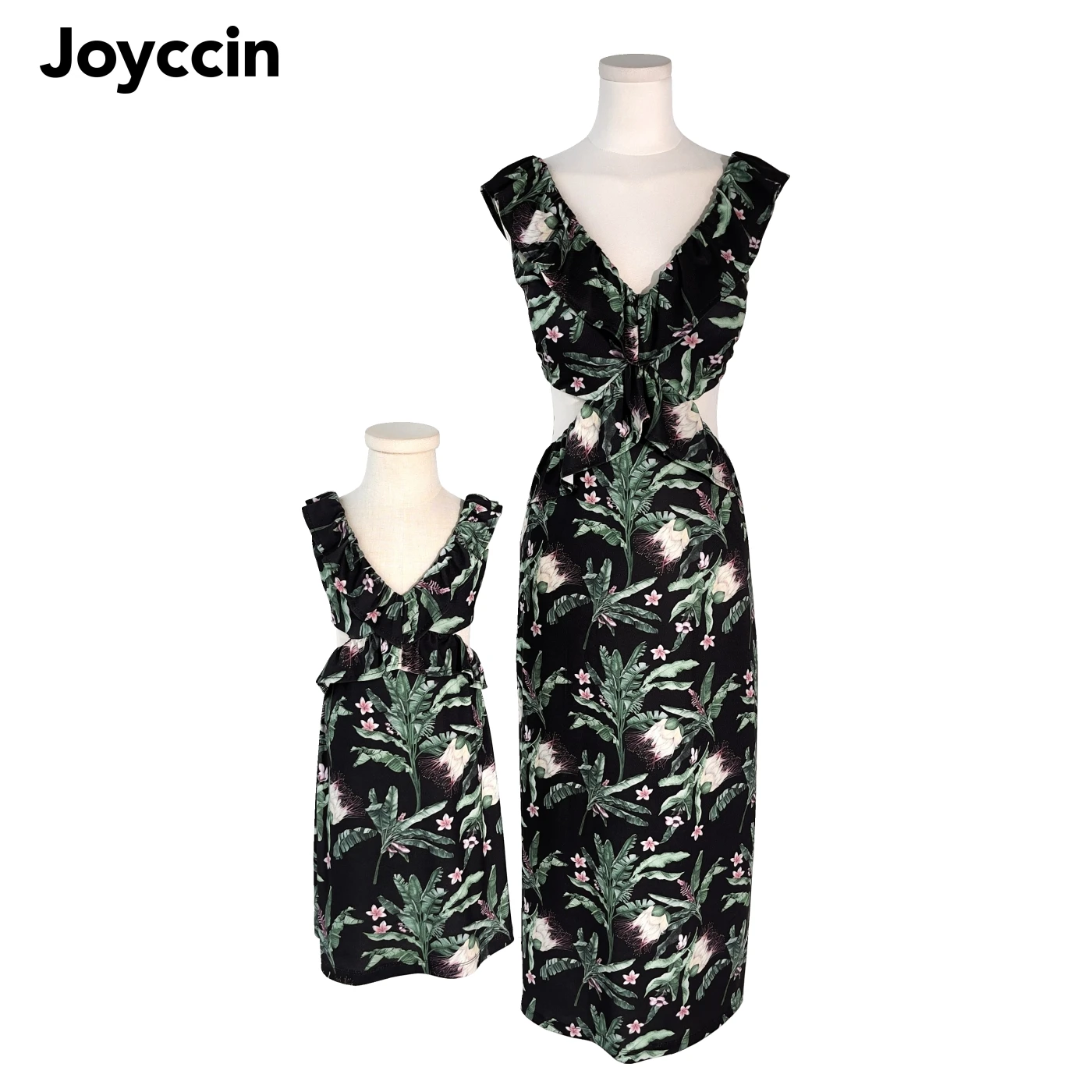 Joyccin Sleeveless Vestido Mother Kids Shirred Flounce V-Neck Floral Print Family Matching Back Self Drawstring Trendy Dresses