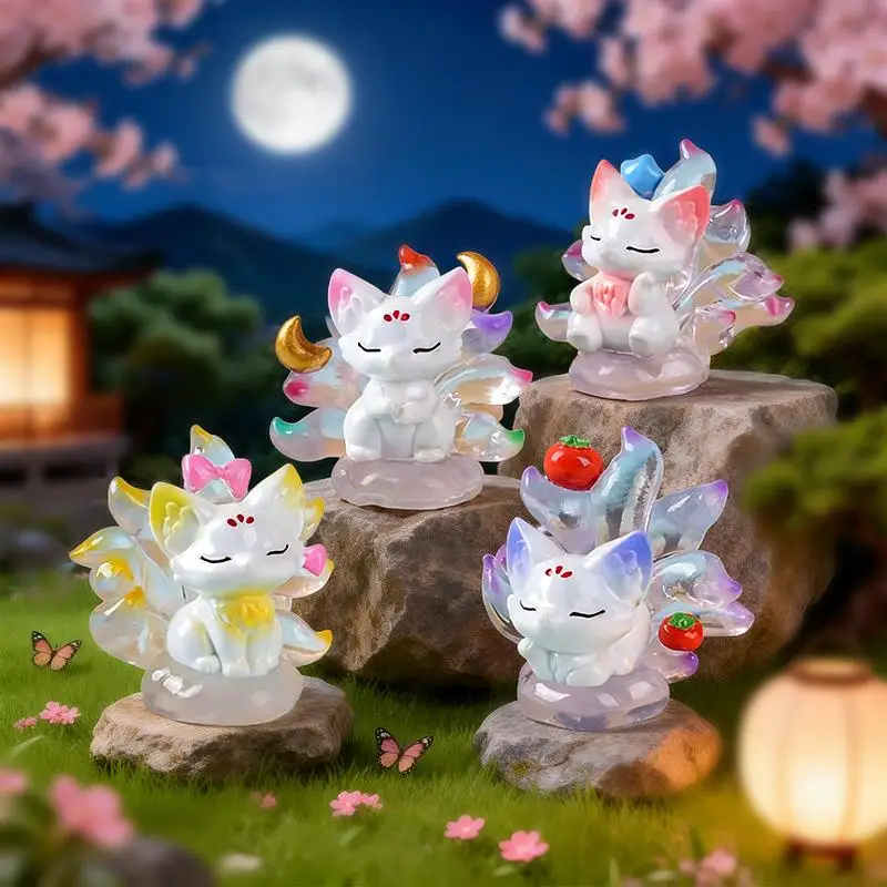 New Cute Nine Tailed Fox  Figurines Transparent Design For Desk Decor Collection Gifts For Anime Fans
