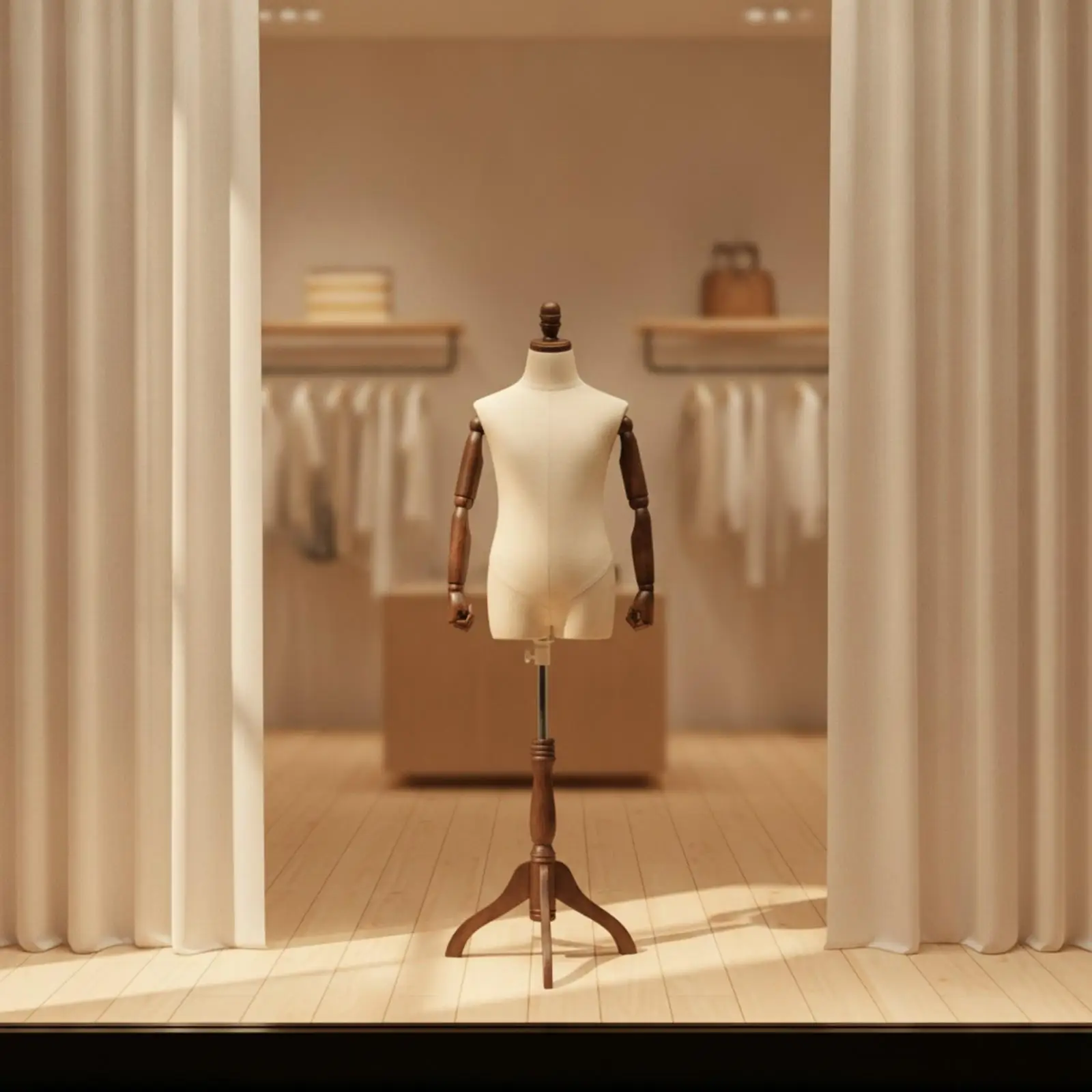 Beige Child Dress Form Mannequin with Movable Hands and Elbows for Boutique Styling and Professional Photography Use