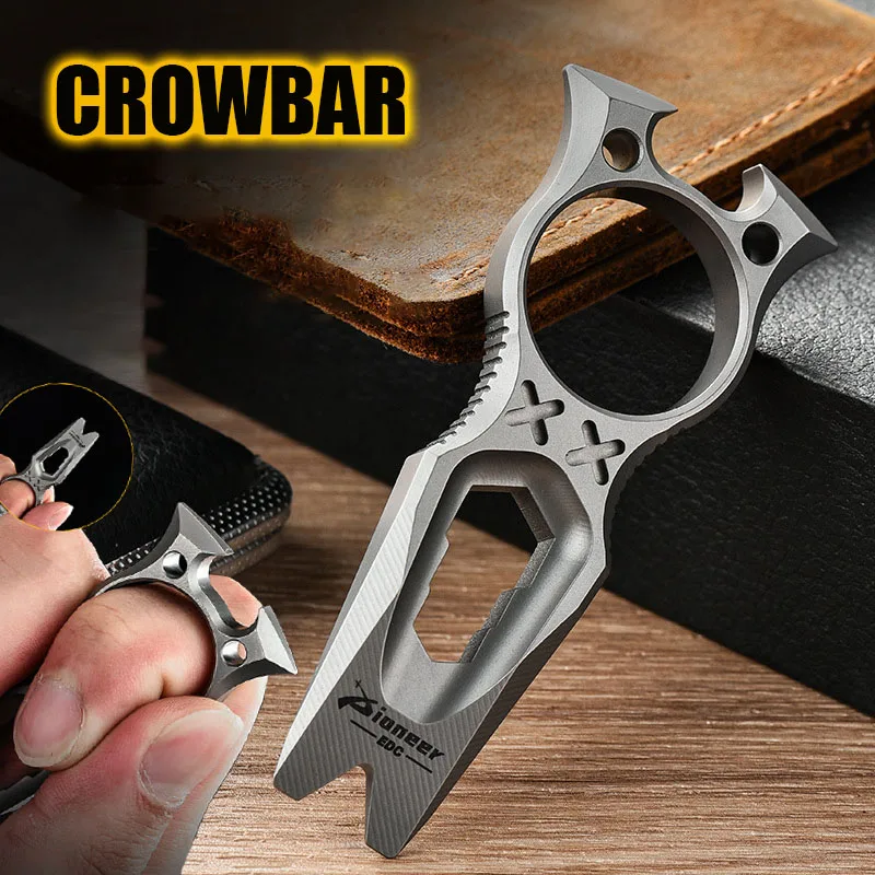 liga de titanio multifuncional crowbar chave hexagonal edc abridor de garrafas acampamento ao ar livre janela quebrada mao ferramenta 80 mm tc4 01