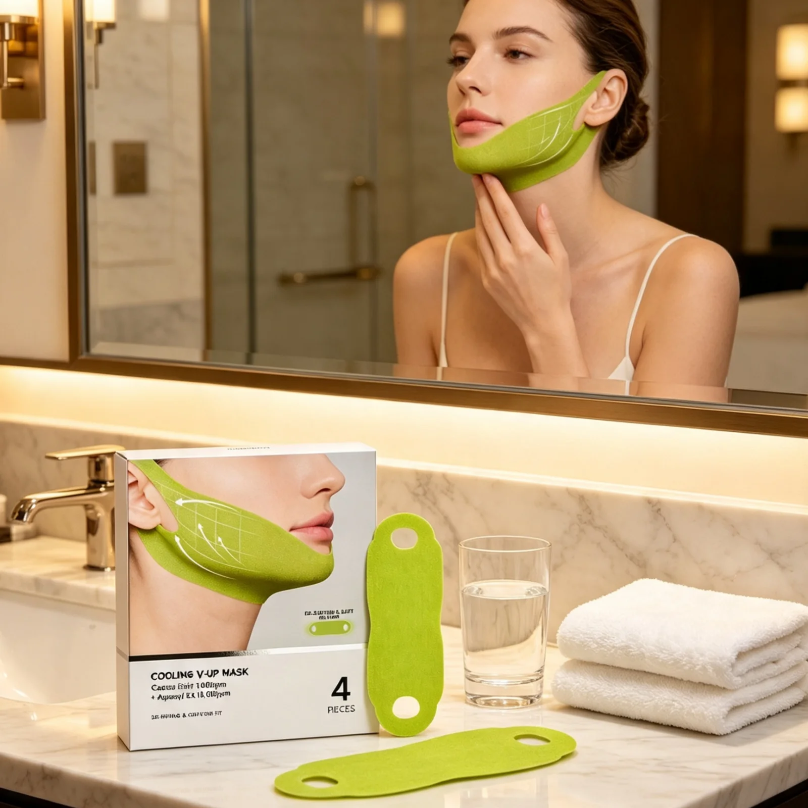 Máscara Facial V Up Refrescante, Hidratante e Calmante para a Pele, Alivia a Tensão Facial, Elimina o Inchaço e Combate a Flacidez, Máscara Facial V Line, 4 Peças