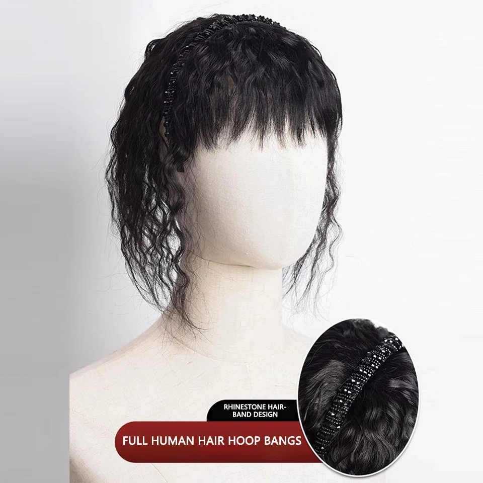 Wig Female Rhinestone Headband One-Piece Wig To Cover White Hair Bangs Replacement Patch Additional Quantity Curly Hair Patch