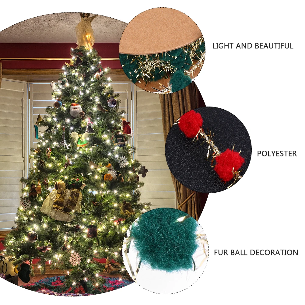 

2 Rolls Glitter Pom Pom Ribbon Decorative Christmas Tree Wrap Gift Ribbon for DIY Crafts and Party Christmas Tree Decor