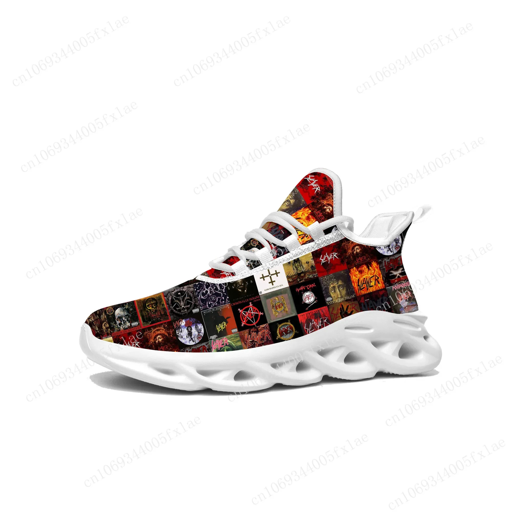 Slayer Metal Rock Band zapatillas planas para hombre y mujer, zapatos deportivos Pop para correr, zapatillas de deporte con cordones, calzado de malla hecho a medida