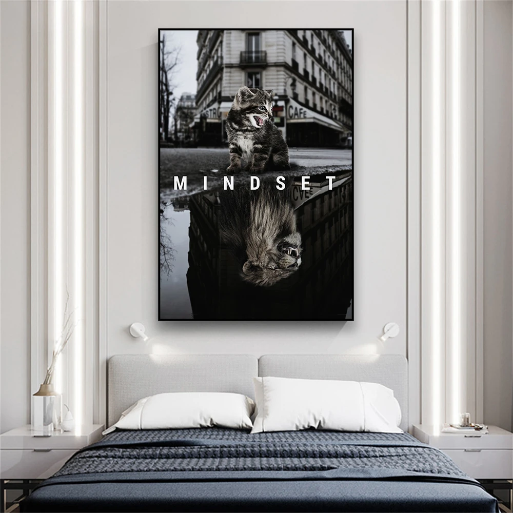 Mindset Is Everything Canvas Print Poster Office Wall Art Decor Black Canvas Paiting Motivational Home Reading Room Decoration