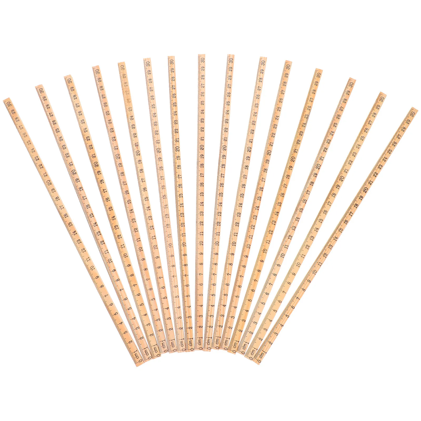 15Pcs Pine Wood Straight Ruler 30Cm Square Shape Single-Side Scale for Carpentry Woodworking Drafting Drawing Study Tool