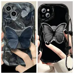 Butterfly Bracket Chain Phone Case For Xiaomi Redmi Note 13 Pro 5G 12 4G 8 11 10 9 12S 13C 12C 10C 9C 9A A1 A2 Plus A3 Cover