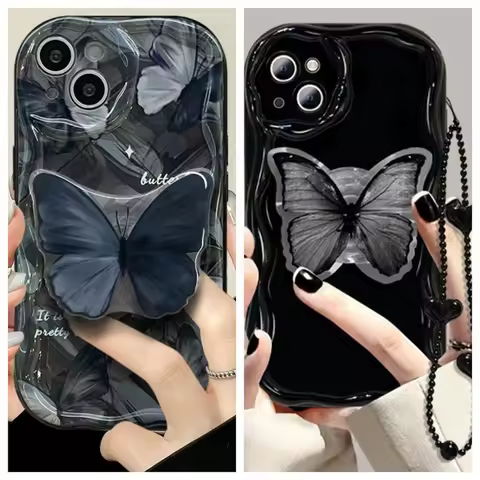 3D Butterfly Bracelet Chain Silicone Case For Samsung Galaxy A54 A55 A24 S24 Ultra A04 A05 A13 A14 A22 A33 A34 A32 A52 A53 Cover