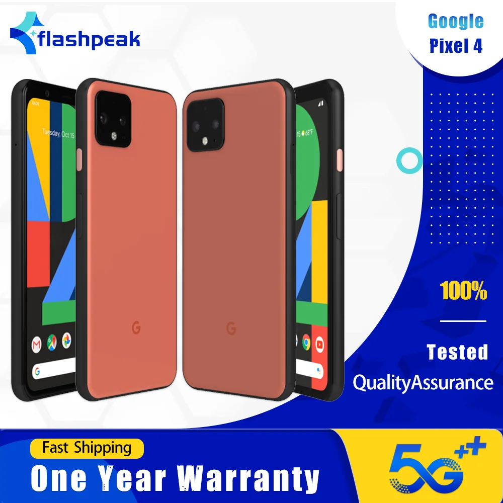 هاتف جوجل بيكسل 4 4G الأصلي معرف الوجه 64 جيجابايت/128 جيجابايت NFC 90 هرتز P-OLED 5.7 بوصة 12.2 ميجابكسل + 16 ميجابكسل + 8 ميجابكسل ثماني النواة أندرويد هاتف ذكي