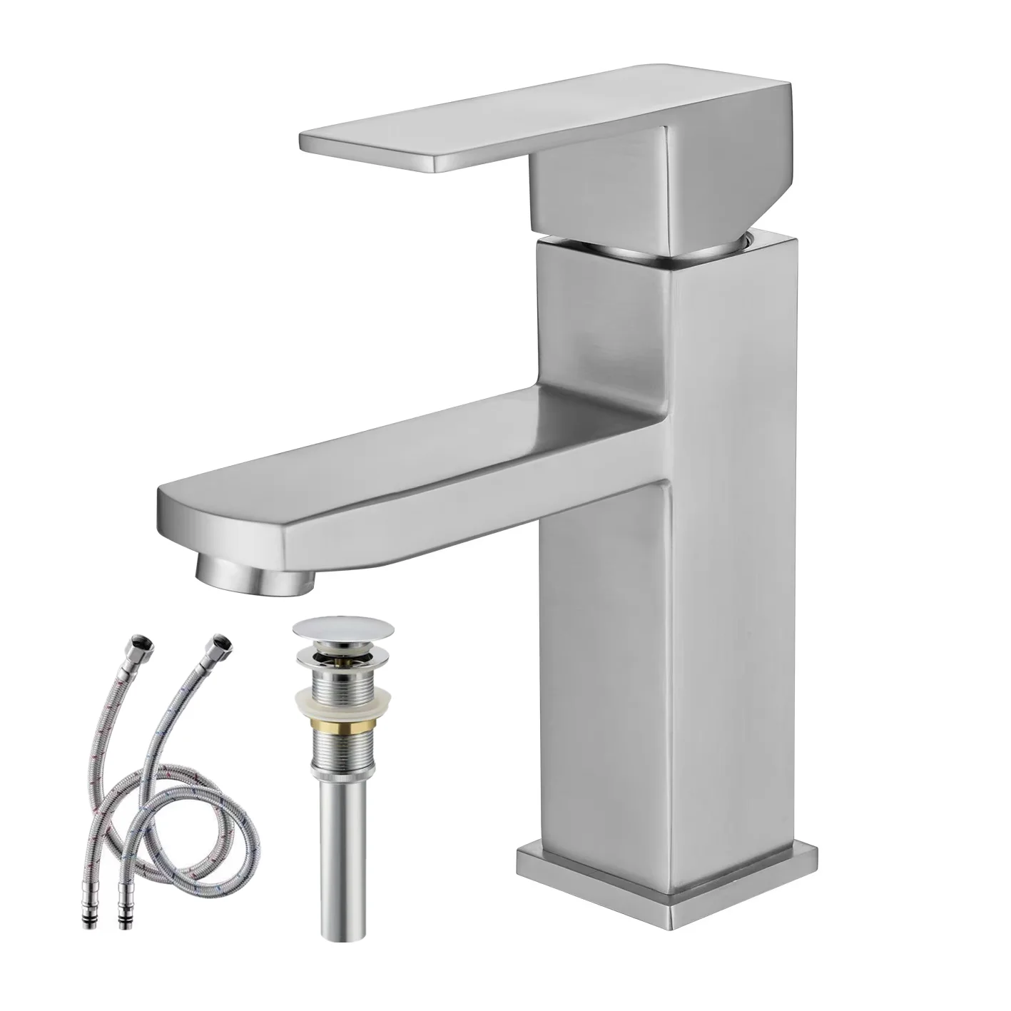 

Lavatory Single Handle Bathroom Basin Faucet Stainless Steel Vanity Sink Tap Hot and Cold Mixer Basin Faucets