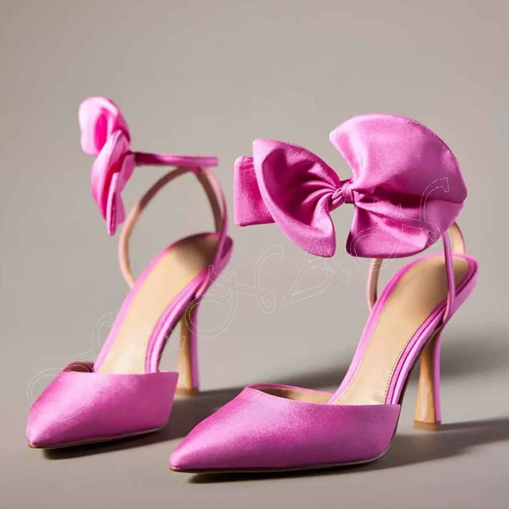 

Pink Ankle Bow Knot Pumps Ankle Buckle Solid Thin High Heel Cover Toe Shoes for Women High Heel Fashion 2023 Zapatillas Mujer