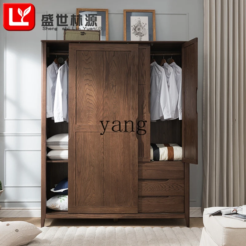 LMM solid wood wardrobe American sliding sliding door bedroom two door storage wardrobe