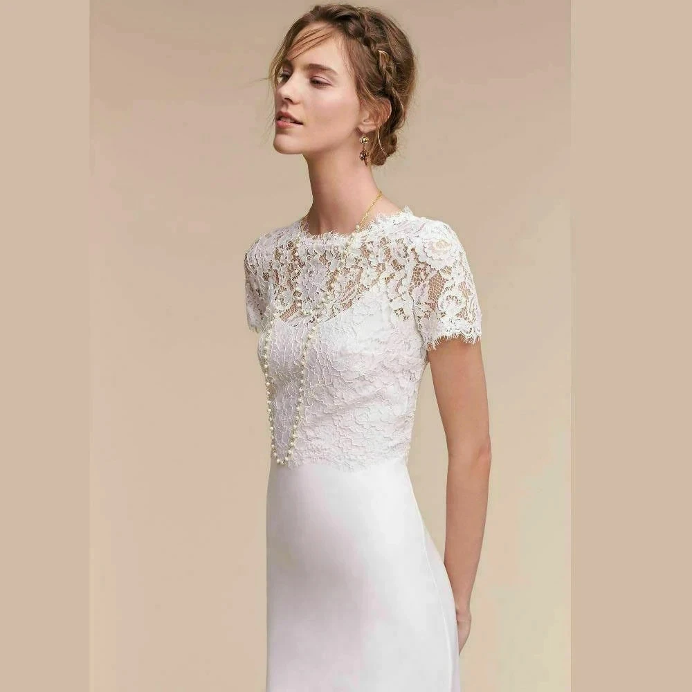 

Lace Wedding Jacket Short Sleeve Bridal Bolero Buttons Back Bridal Accessories Wrap Shawl Customized