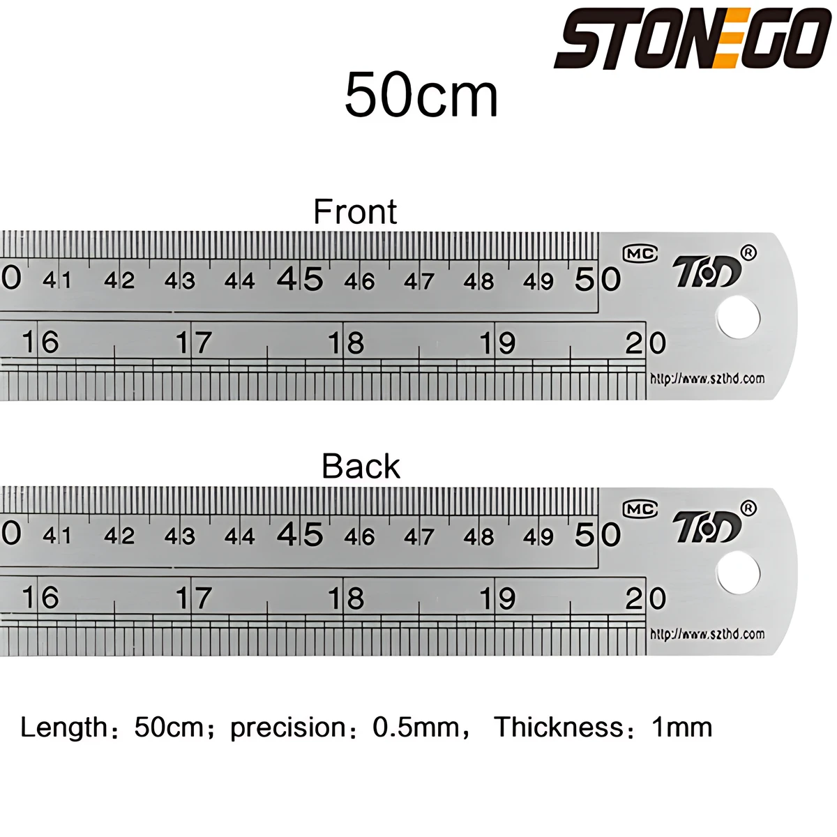 STONEGO 15 cm a 50 cm scala metallica in acciaio inossidabile righello dritto misurazione cancelleria accessorio per il disegno utensile manuale