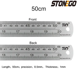 STONEGO 15cm a 50cm Escala de metal Régua reta de aço inoxidável Medição de papelaria Acessório de desenho Ferramenta manual