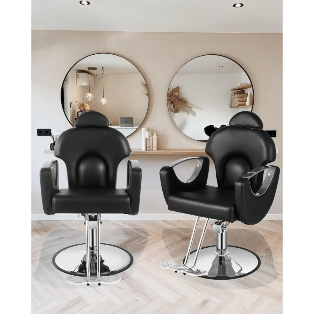 كرسي حلاقة صالون أسود، كرسي صالون للاستلقاء لمصفف الشعر للمنزل، كرسي حلاق مع مضخة هيدروليكية، 360 درجة °   دوار، جمال