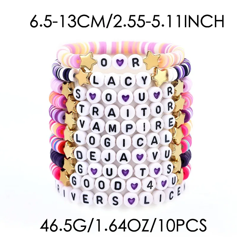 10pcs Olivia Guts Friendship Bracelets Concert Outfit Gifts for Women Bohemian Colored Polymer Clay Slice Gold Bead Bracelets