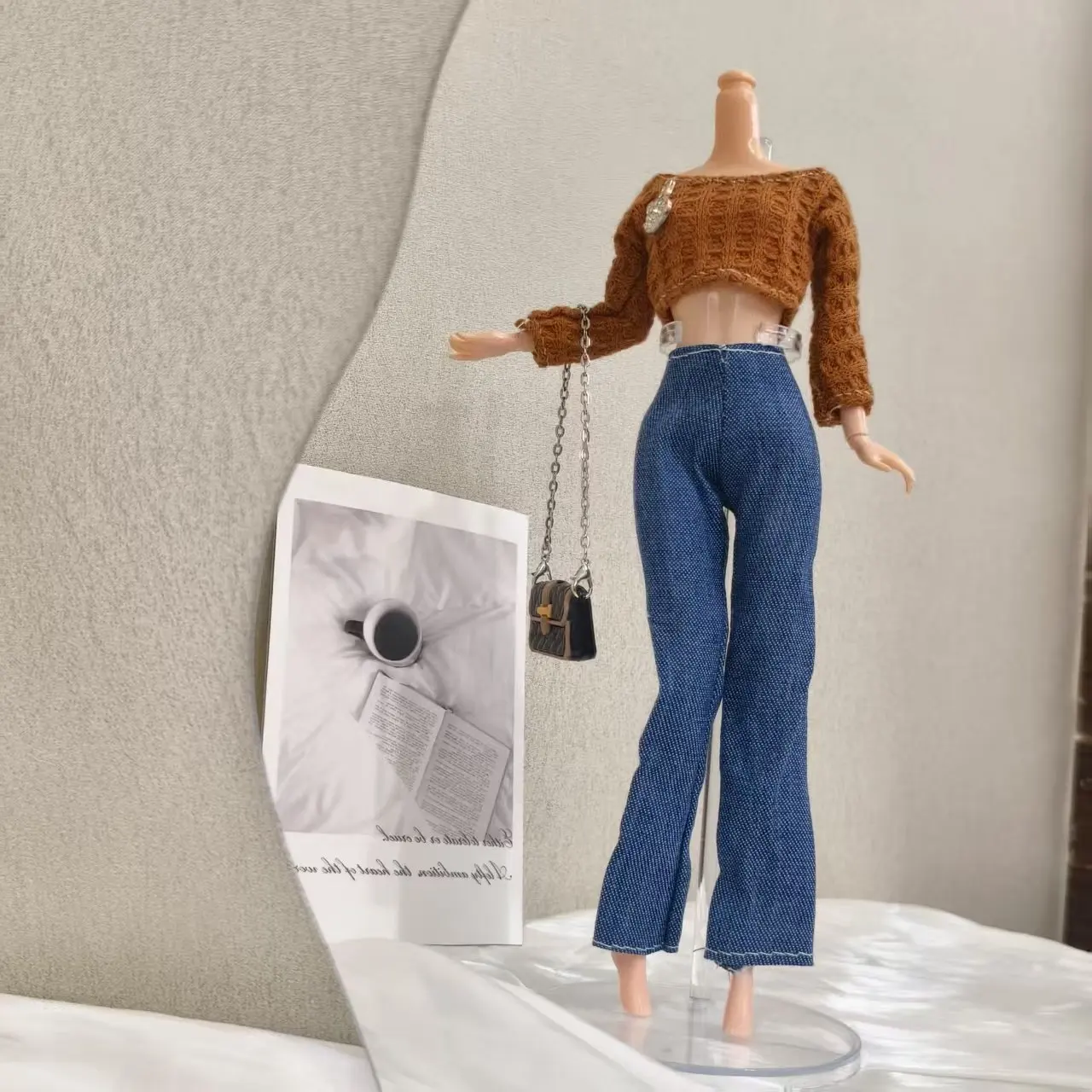 30 cm Puppe Kleidung Zubehör Retro Mode Braun Top + Klassische Amerikanische Denim Hose Anzug Für 1/6 BJD Xinyi FR PP Supermodel Puppe