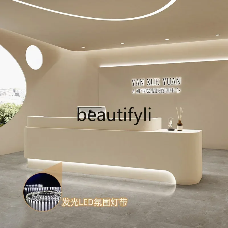 54Simple beauty salon checkout page Company clothing store front desk, curved training institution reception deskSSS