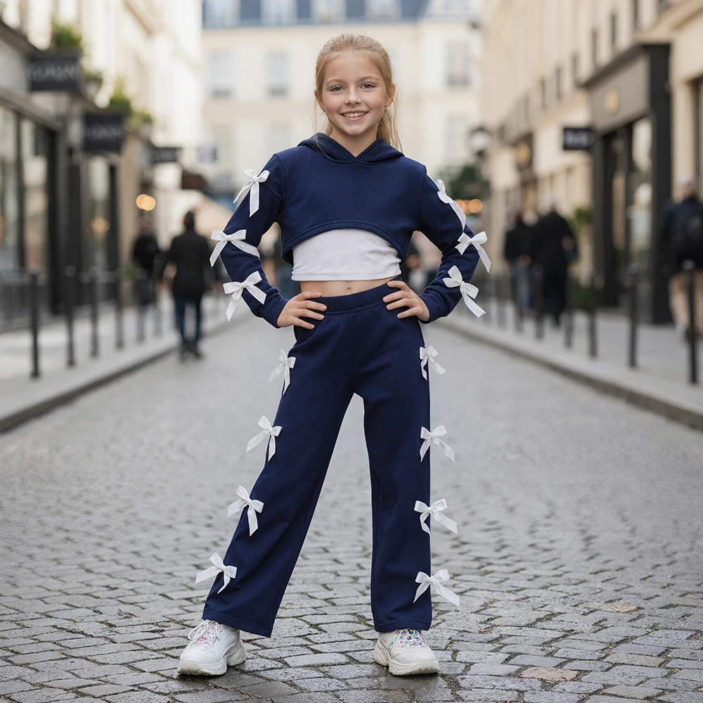 

3Pcs Winter Autumn Children Girls Clothing Set Casual Fashion Crop Hoodie + Cami + Long Panrt Set Kid Baby Gril Clothing Suit