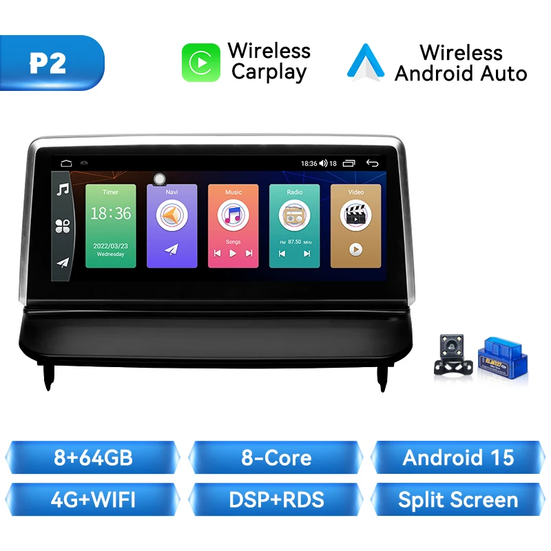 XONRICH Android 15 Auto Head Unit Voor Volvo S40 2006-2012 8 GB + 128 GB Draadloze CarPlay DSP GPS 4G Wifi HD Touchscreen Plug & Play