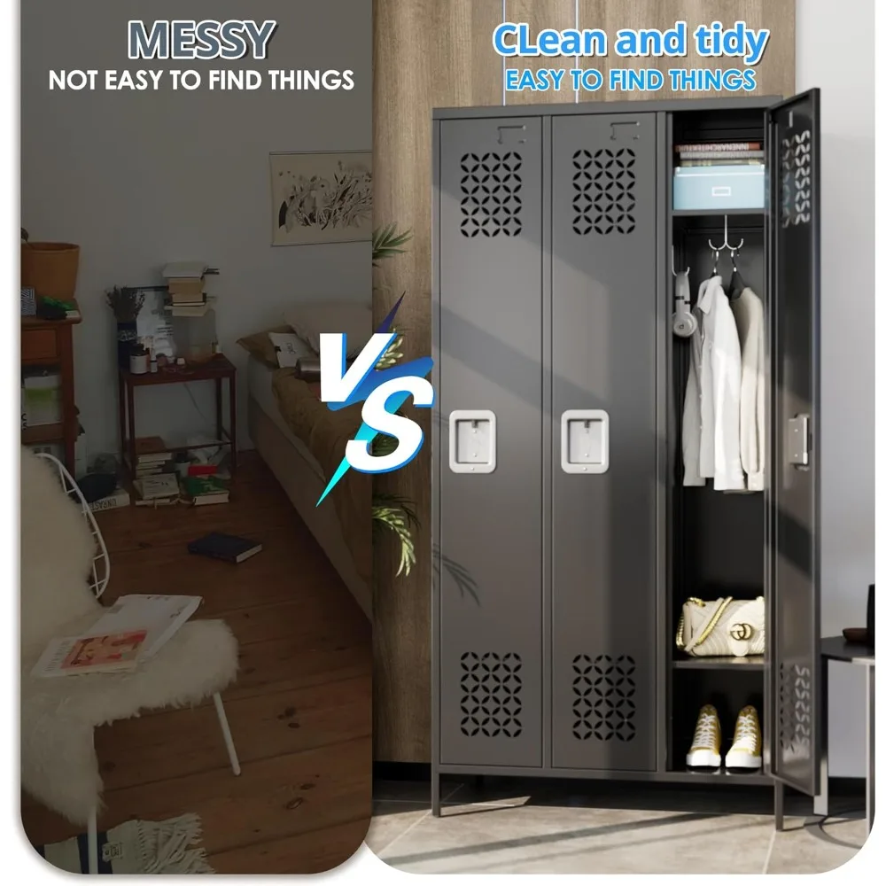 Tingkatkan Loker Logam untuk Kamar Tidur Gym Kantor Sekolah, Lemari Loker Penyimpanan Baja 3 Pintu untuk Karyawan, Loker Penyimpanan Industri
