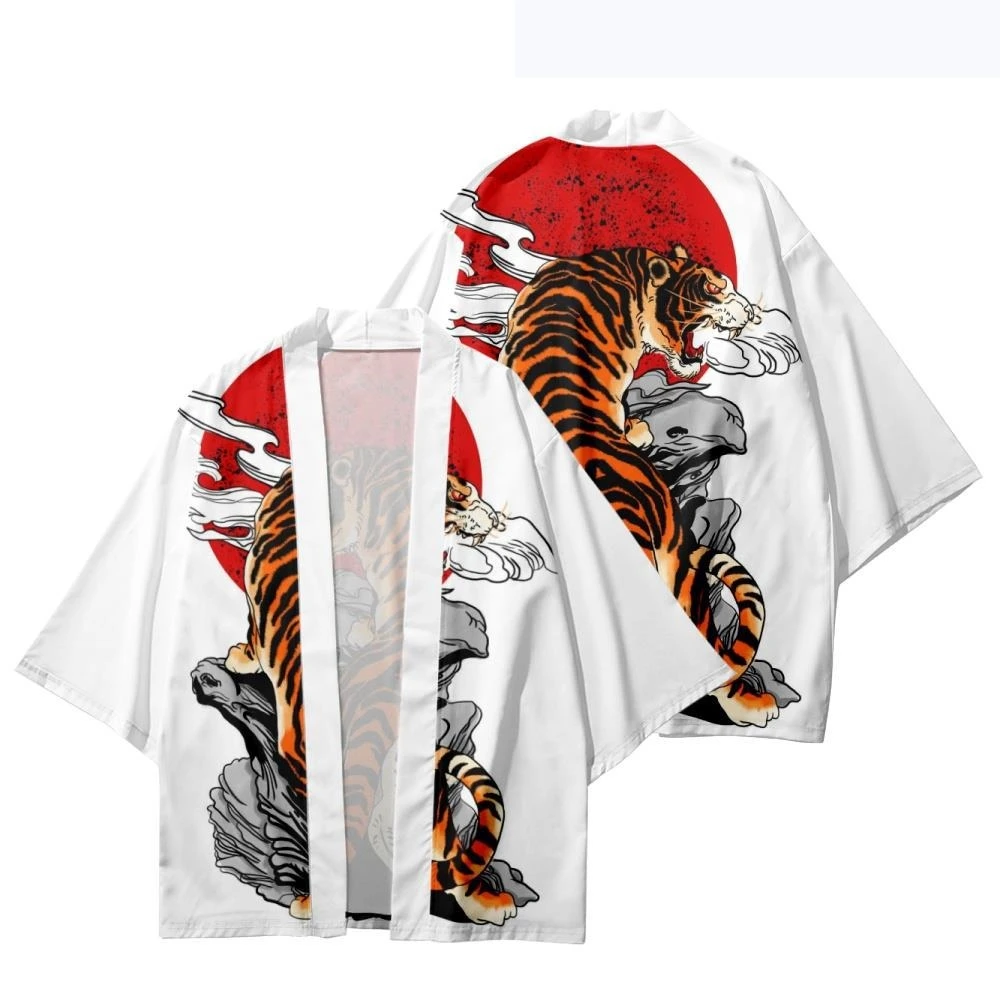 

Harajuku Japanese Samurai Robe Clothes Chinese Style Tiger Print Kimono Streetwear Men Women Cardigan Yukata 2022 Summer Haori